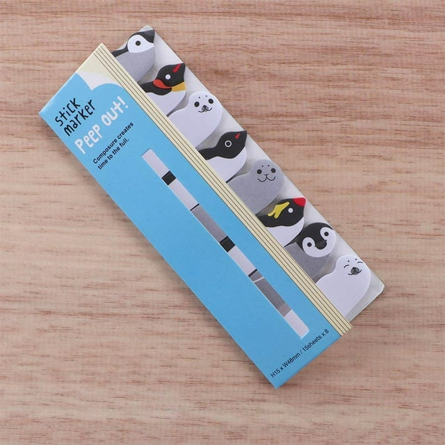 HUGFEGWE 120Pcs Memo Pad, Animals DIY Sticker Bookmarks Kawaii DIY Memo Pad Sticky Notes Page Flags, Self-Stick Memo Flags Tab Bookmark(Penguin) CJB91-62315