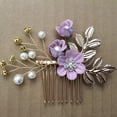 thumbnail image 4 of 4pcs Mariage Fait à la Main Peigne à Cheveux Ensemble Floral Coiffure de Mariée Accessoires de Cheveux Strass Accessoires de Robe de Mariée (Violet), 4 of 6
