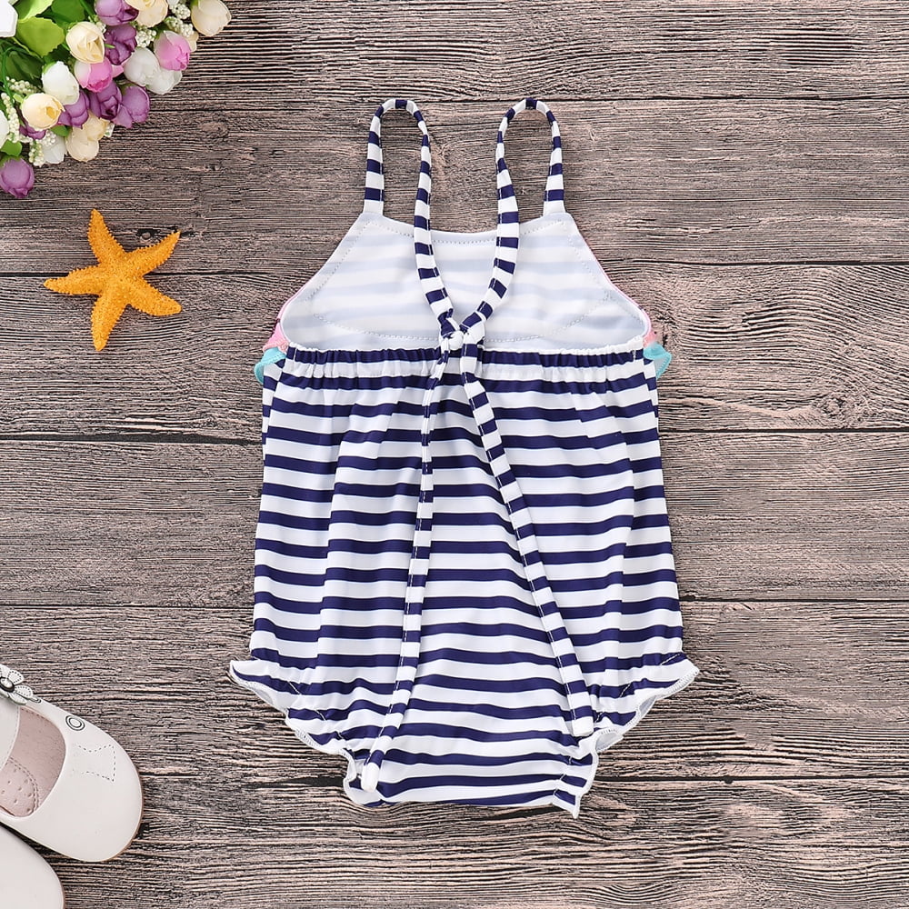 US Baby Kids Girl Stripe Watermelon Swimsuit Swimwear Ruffle Bikini Bathing Suit