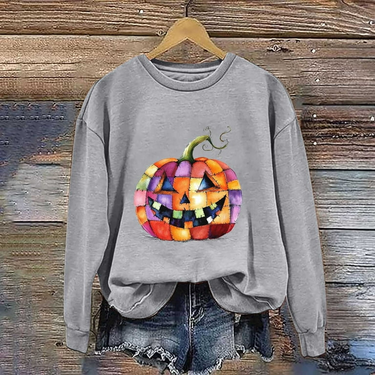 Halloween Sweatshirt Women Horror Movie Pumpkin Cat Graphic
