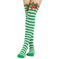 thumbnail image 3 of IWRICH Women's Christmas Knee High Socks Stockings Striped Bow Holiday Socks D, 3 of 8