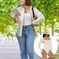 thumbnail image 3 of Women' s Long Sleeve Bodysuit with Round Neck Versatile Leisure Comfy Clothing for Shopping Dating, 3 of 5