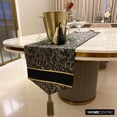thumbnail image 3 of The HomeCentric Decorative Black Table Runner Coffee Table Runner (14 x 36 inch), Tassles & Marble pattern Table Runner, Leather fabric Table Linen, Abstract Halloween Decorations - Leather Runway, 3 of 10