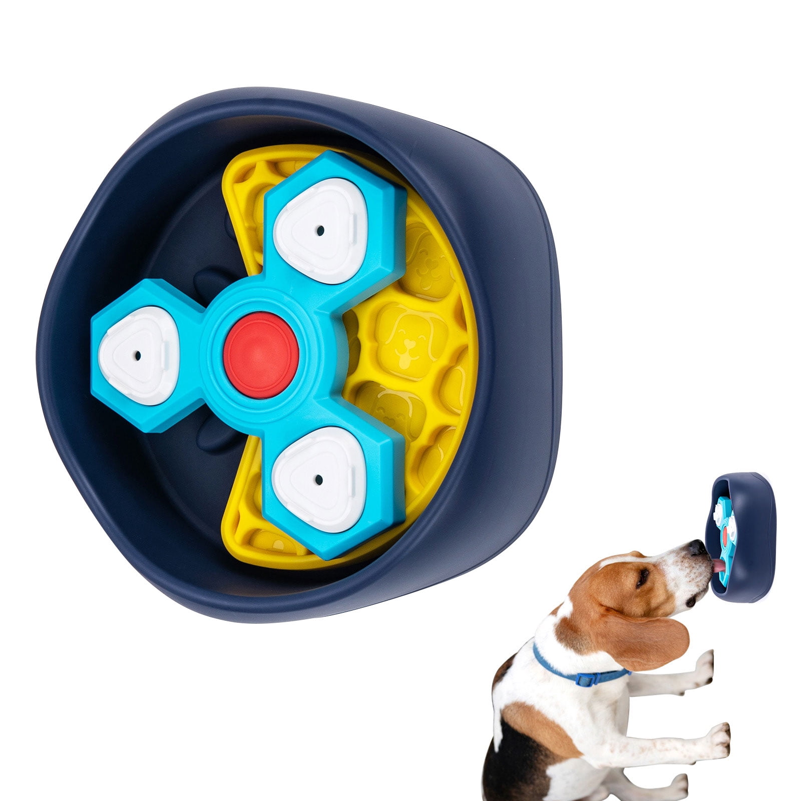 Large Capacity Slow Feed Dog Bowl With 3 Compartment Revolving Sections To Control Eating Speed