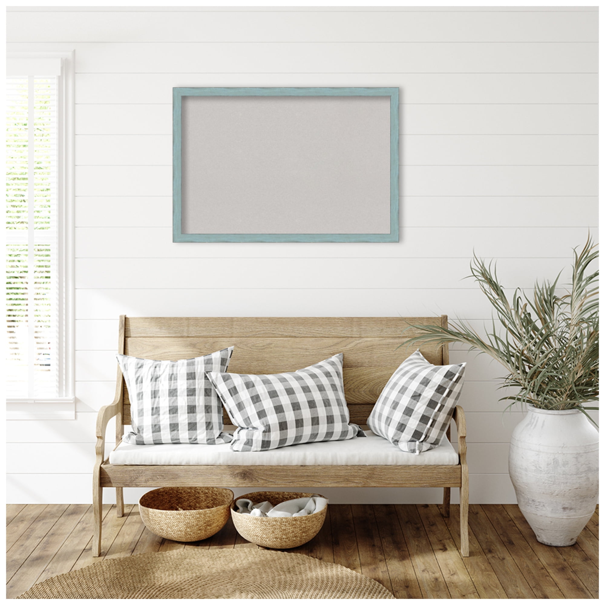 Amanti Art Grey Cork Board Wood Framed Sky Blue Rustic Bulletin Board 38 in. x 26 in.