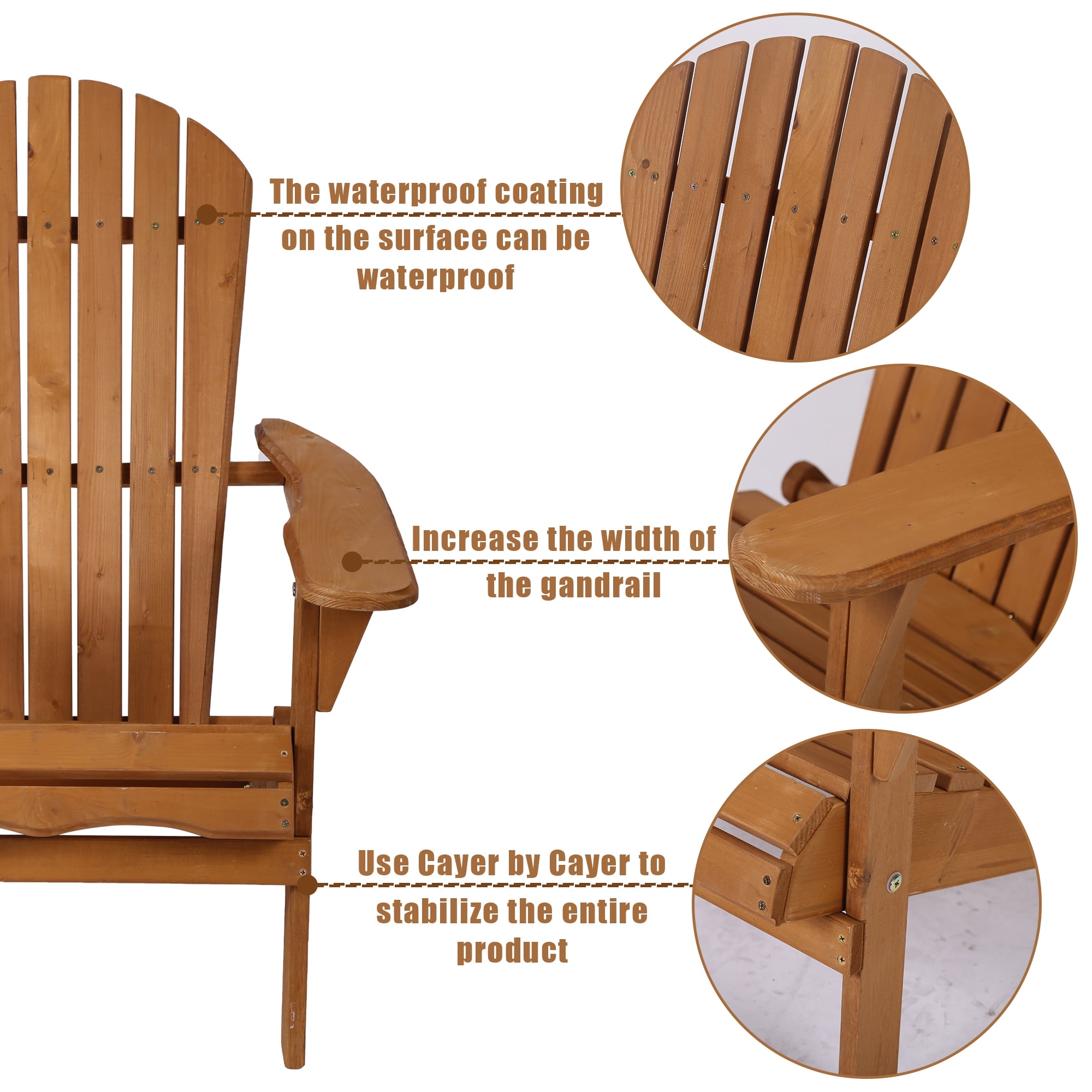 Sunshine Wheat Adirondack Chair Lawn and Folding Chair Weather Resistant Patio Chair Outdoor Chairs Patio Seating Fire Pit Chairs Wood Chairs for Adults Yard Garden