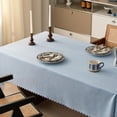 thumbnail image 2 of Fennco Styles Wave Edge Solid Tablecloth 56" W X 88" L - Blue Woven Textured Table Cover for Everyday Use, Holiday Décor, Banquet, Family Gatherings, and Special Occasion, 2 of 5