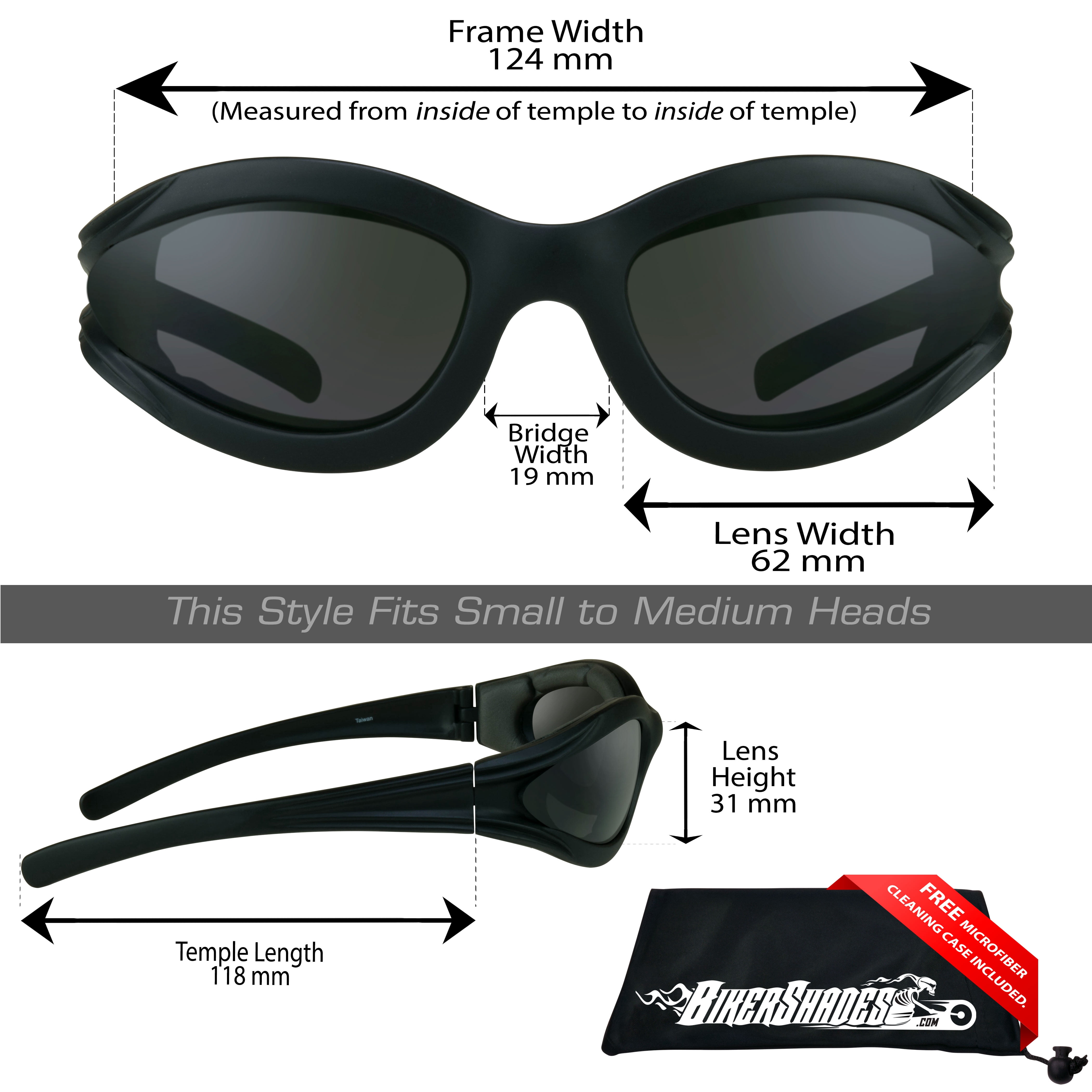 Bikershades 3-Pair Motorcycle Sunglasses Set - Grey, Clear & Yellow Lenses With Foam Padding For Wind Protection (UV400, Impact Resistant)