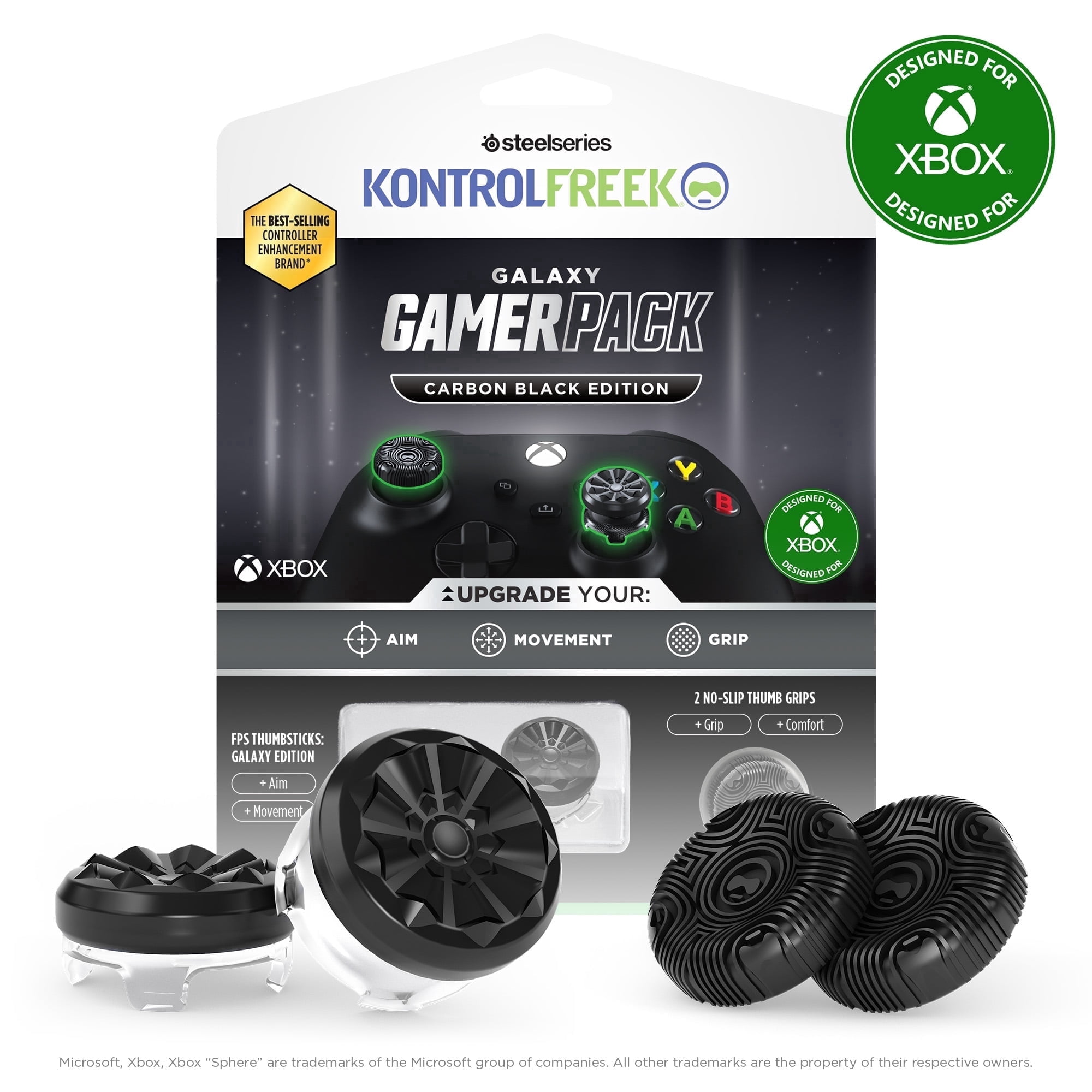 KontrolFreek FPS Galaxy Gamerpack Performance Thumbsticks for Xbox One/Series X Controllers - 1 High-Rise, 1 Mid-Rise - No-Slip Thumbgrips - Carbon Black, 2 Pack