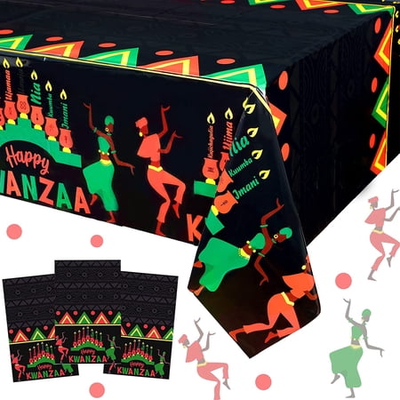 Happy Kwanzaa Decorations 3pcs Happy Kwanzaa Party Tablecloths 4.3*9.0ft African Heritage Party Supplies Waterproof Kwanzaa Tablecover Red and Blue for Dinning Room Party Kwanzaa Party Decorations