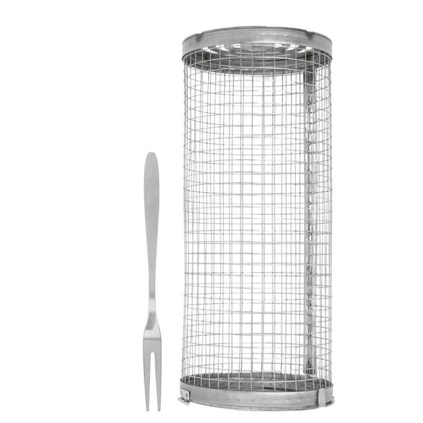 Rolling Barbecue Basket Open Grid Stainless Steel Wire Mesh Cylinder