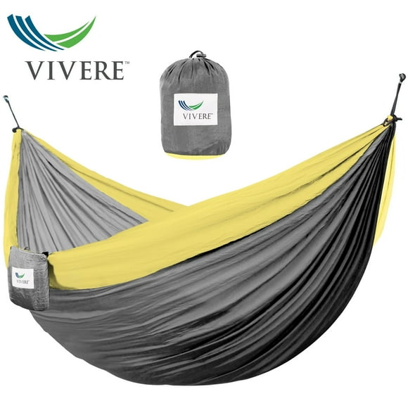 Vivere Hamac de Camping Double en Nylon - Gris/jaune