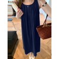 thumbnail image 4 of Robe Midi Décontractée Sans Manches pour Femmes, Mode, Plissée devant, Dos Découpé, Été 2024, 4 of 7