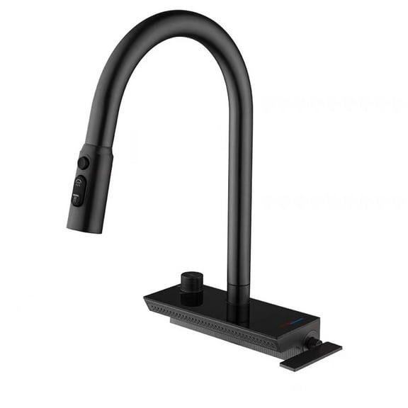 Kitchen Faucets, Waterfall Kitchen Faucet with Pull Down Sprayer,Kitchen Sink Faucet with Digital Temperature Display,360° Rotation Kitchen Sink Faucets,Waterfall Faucet for Kitchen Sink (Black)