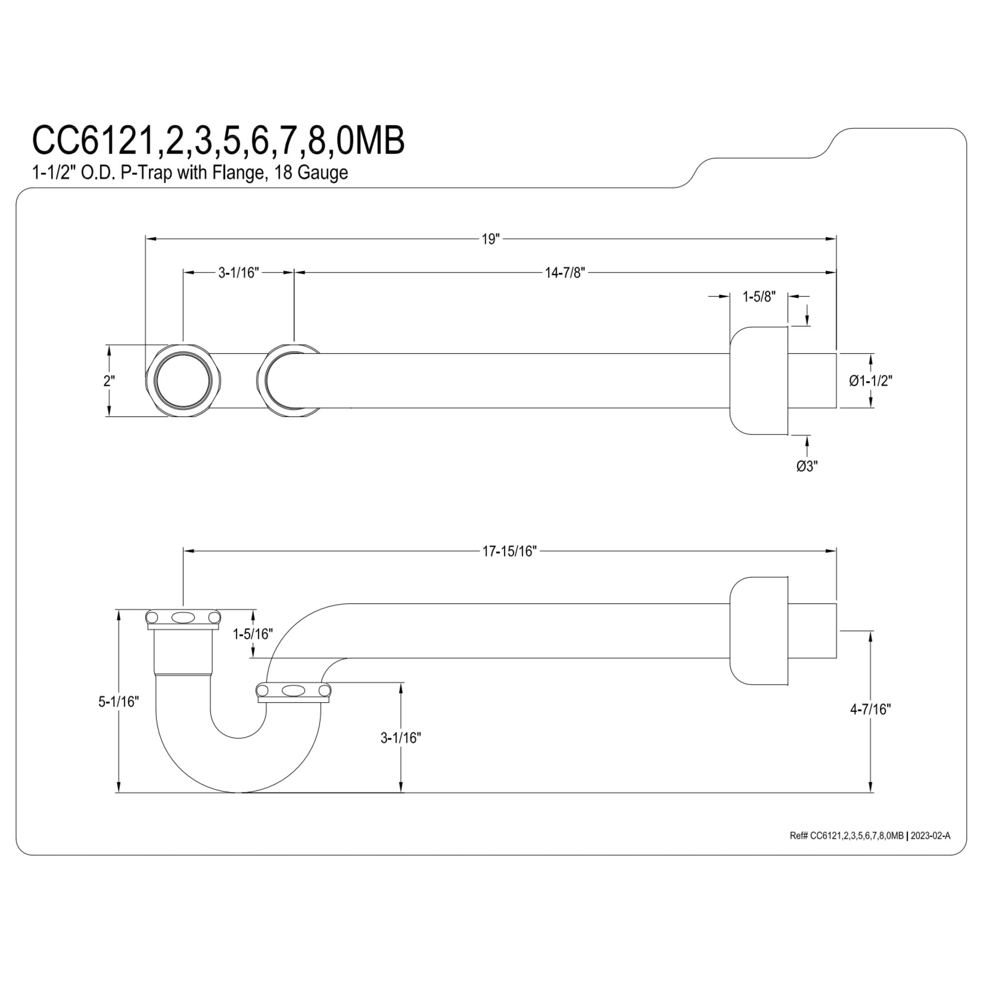 Kingston Brass CC6126 1-1/2" P-Trap with Box Flange, 19" Length, 18 Gauge, Polished Nickel