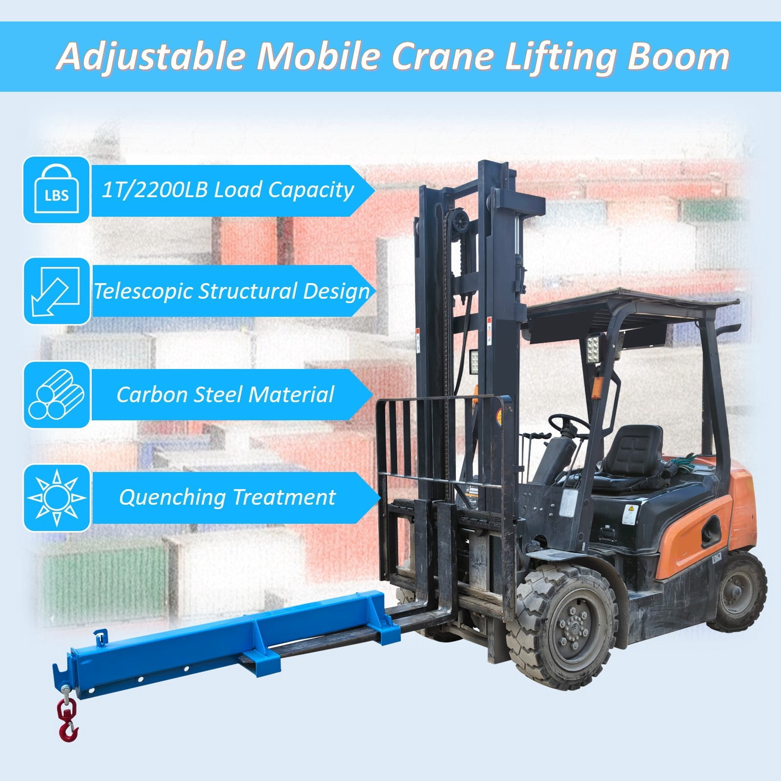 1T Adjustable Mobile Crane Blue Lifting Hoist Telescopic Arm Forklift for Warehouse Factory