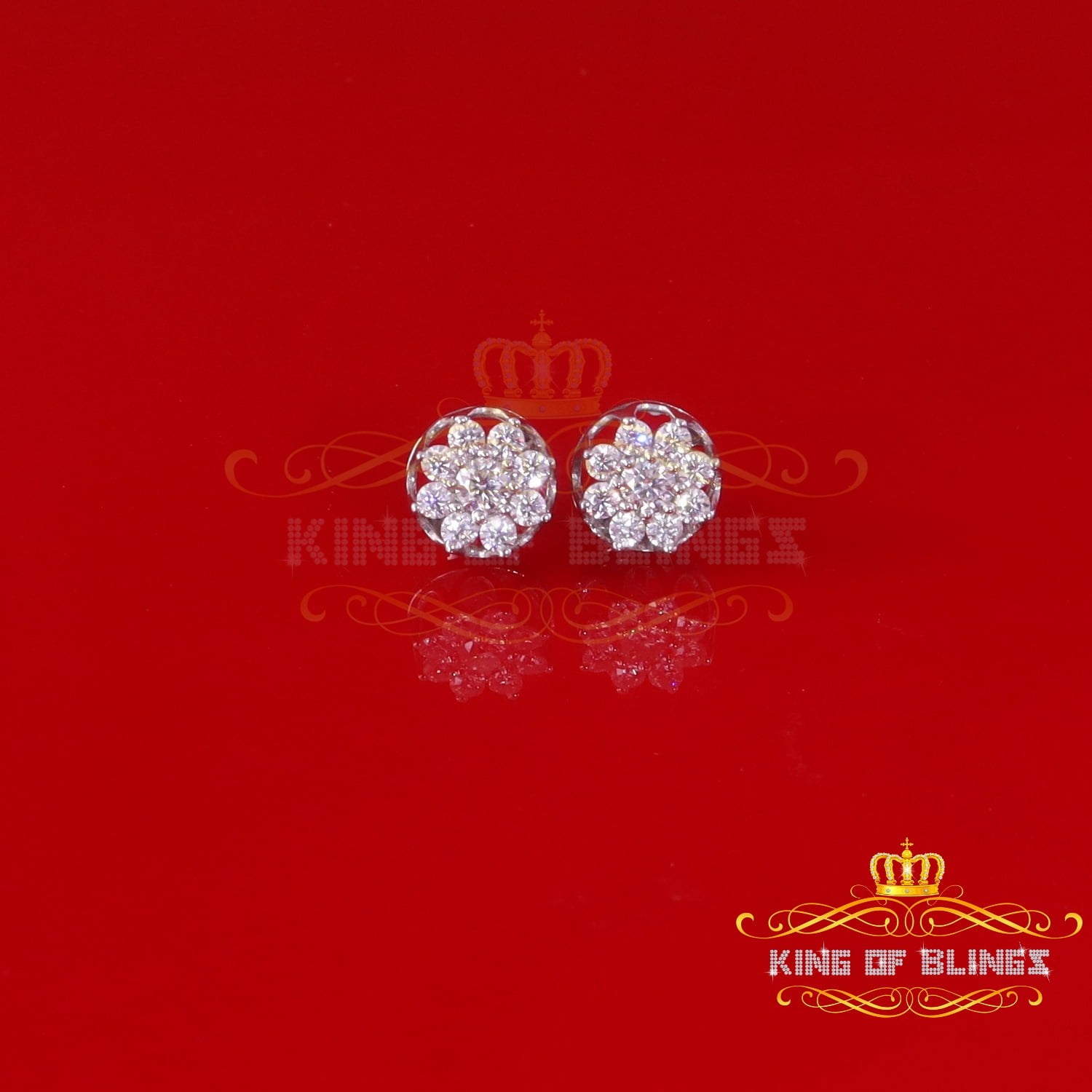 King of Bling's Men's/Womens 925 Silver White 1.00ct VVS 'D' Moissanite Round Stud Earrings