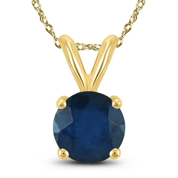 SZUL Women's 14K Yellow Gold 4MM Round Sapphire Pendant
