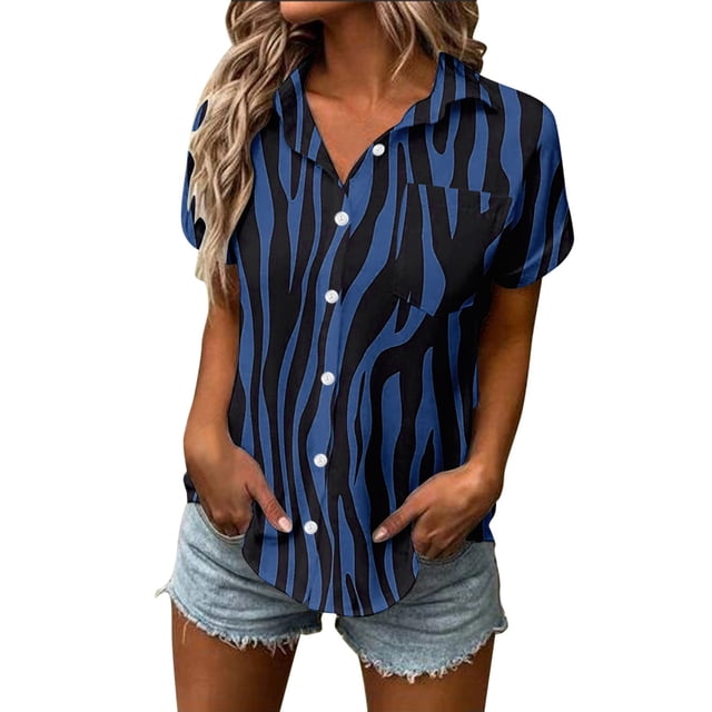 WEAIXIMIUNG Workout Shirts Women Loose Fit Cropped Womens Spring Summer Printed Short Sleeve V Neck Shirt Top Blouse