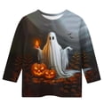 thumbnail image 4 of WAVSUF Kids Girls Halloween Shirt, Round Neck 3/4 Sleeve Cute Print Fall Casual Top Orange 9, 4 of 6