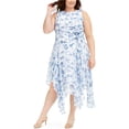 thumbnail image 1 of Calvin Klein Vestido de vaina midi con dobladillo de pañuelo con cinturón para mujer, azul, 20W, 1 of 1