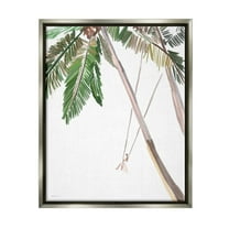 Stupell Industries Girl Swinging Tropical Palm Trees Casual Design Graphic Art Luster Gray Floating Framed Canvas Print Wall Art, Design by Amelia Noyes