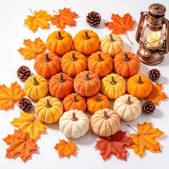 42PCS Fall Pumpkins Set, Velvet Pumpkin Decorations for Fall Harvest Thanksgiving Farmhouse Table Centerpiece