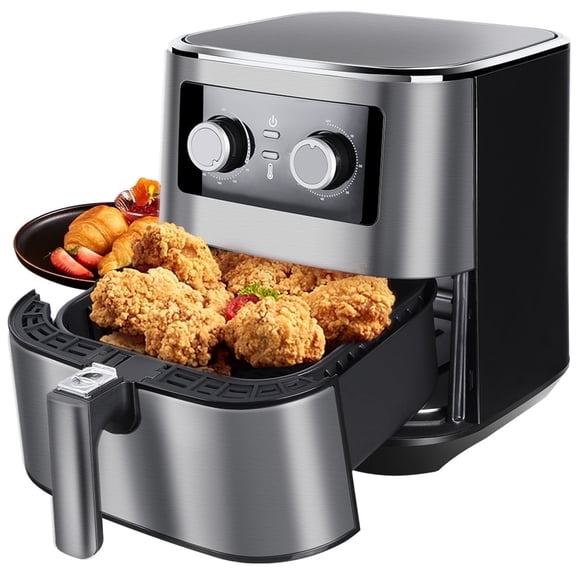 Uten 5.8 Qt Air Fryer Toaster Oven, 1700W 8-in-1 Air Fryer with Electric Knob Control, Adjustable Timer & Temperature, Nonstick Basket for Roast Bake Reheat, Easy Clean Compact, Black