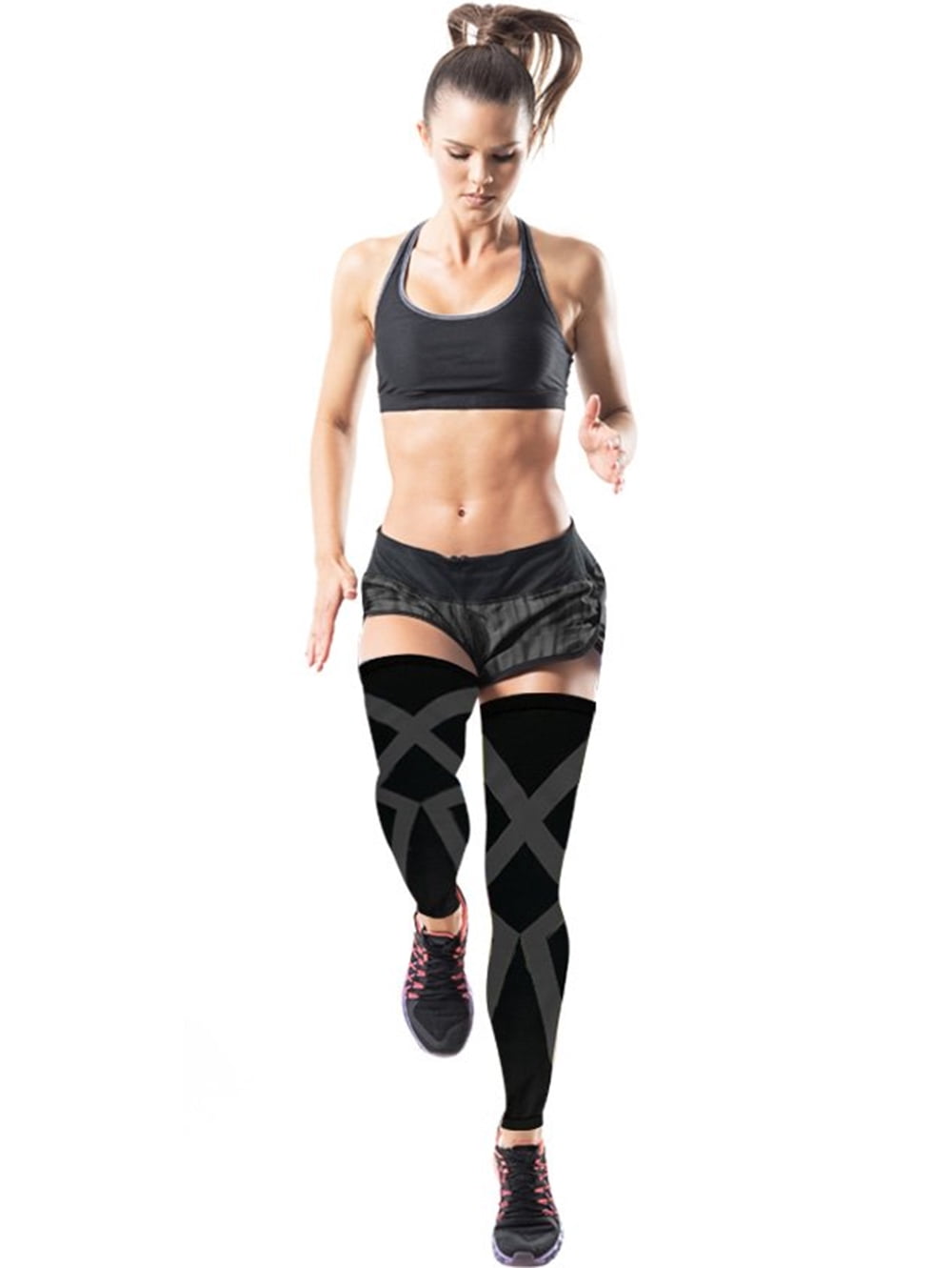 Sports Recovery Compression Full Leg Sleeves (Medium, Gray)