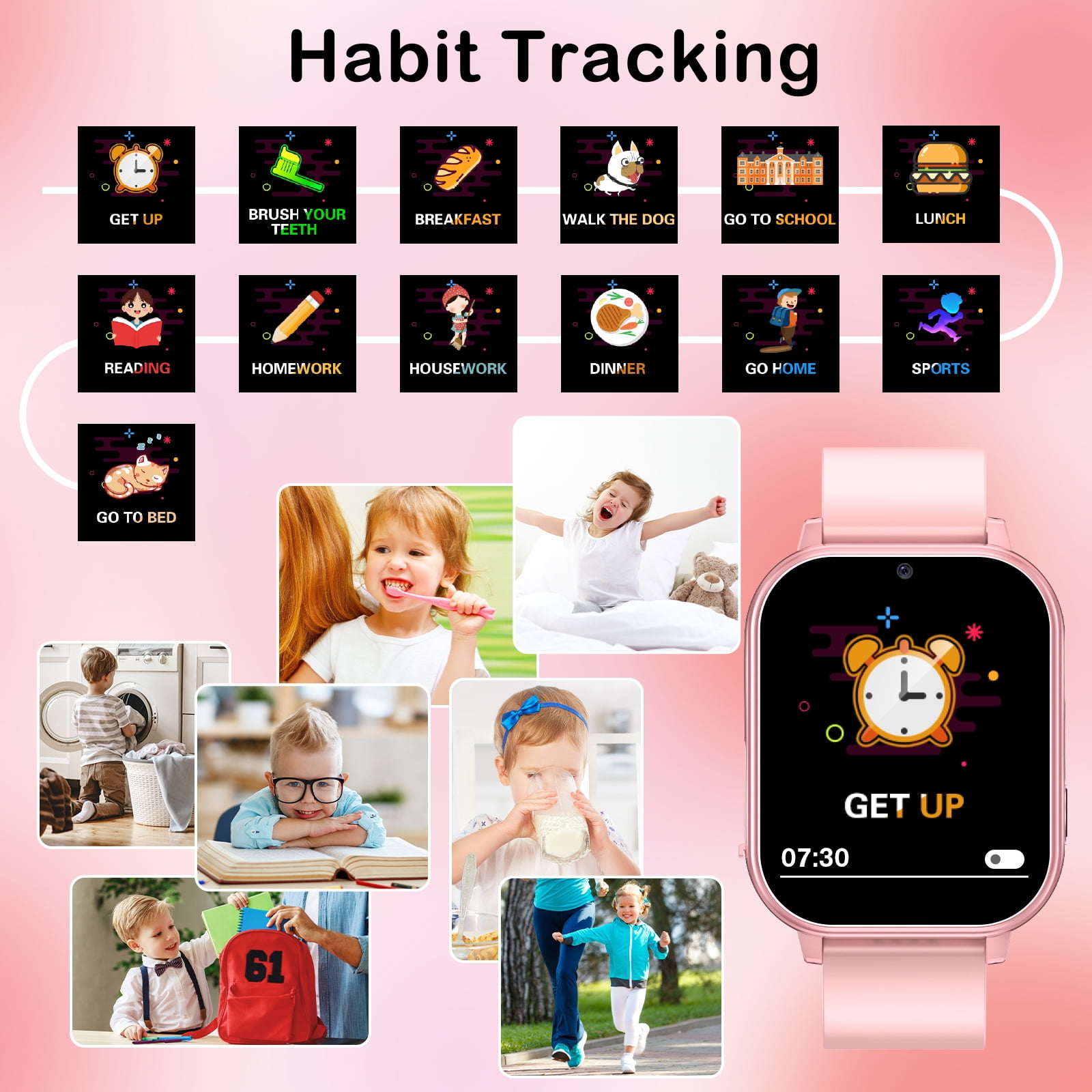 PTHTECHUS Smart Watch for Kids Toys Smartwatches for Boys and Girls with 22 Games HD Camera Video Music Player Pedometer Study Cards Audiostory Habit Tracking Gift for 4-14 Ys