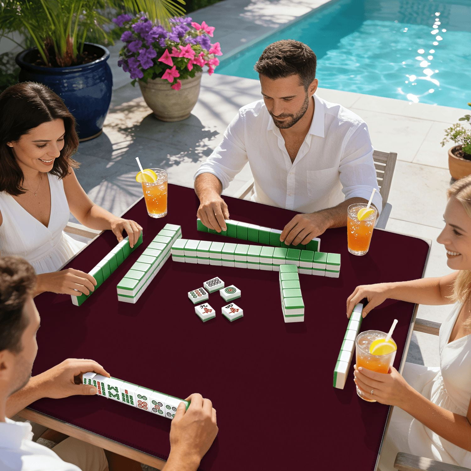 Mahjong Mat 31.5" x 31.5" plain dark plum solid color dark red burgundy Non-Slip Noise Reduction American Mahjong Tiles Table Cover for Dominoes Poker Card Board Games Gift