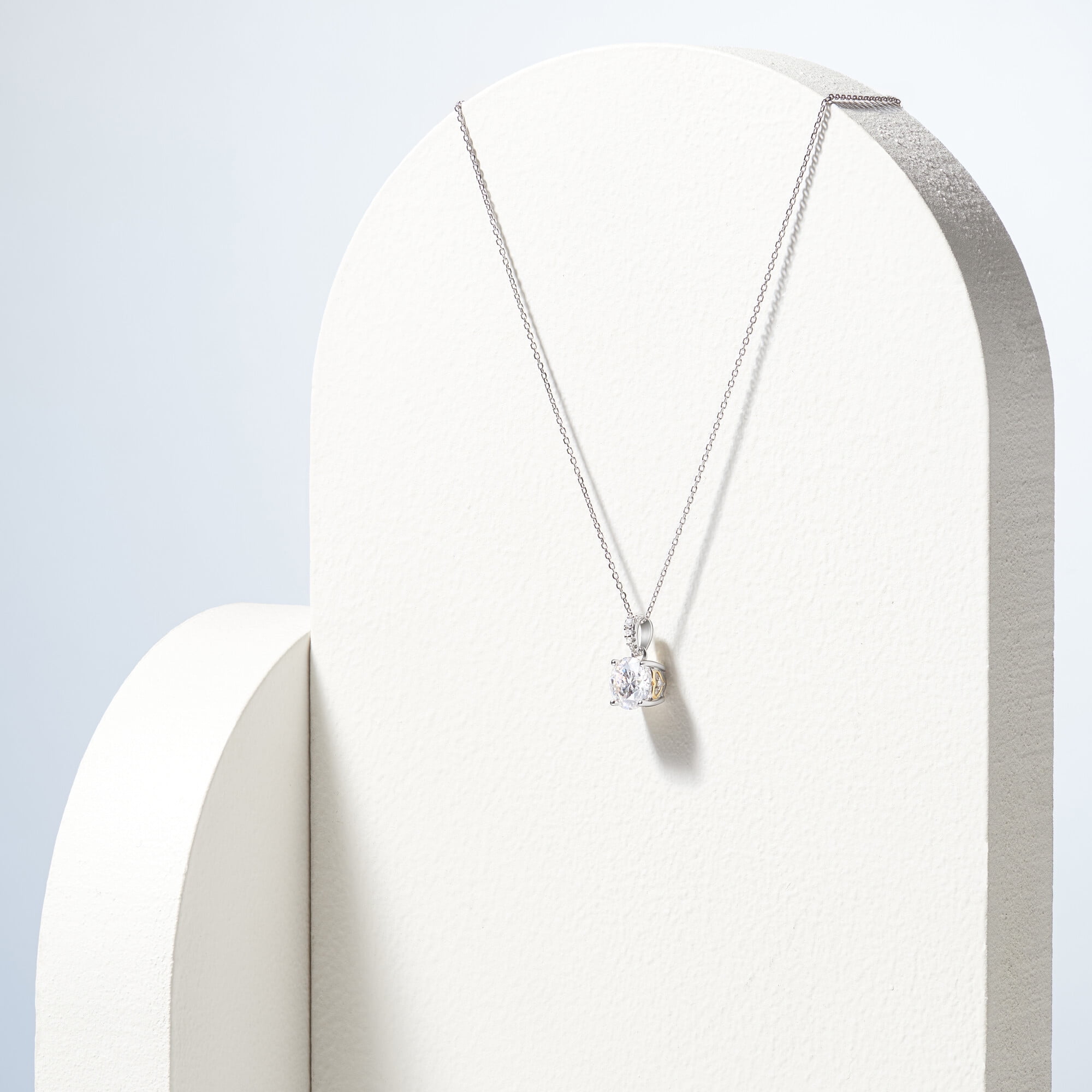 Forever Facets Moissanite Solitaire Pendant Necklace in Two-Tone Sterling Silver, Adult Female