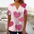 thumbnail image 2 of Lmnyox Women's Short Sleeve Shirt Heart Graphic V Neck Button Tunic Tops Valentine's Day Casual T Shirt Clothes, 2 of 5