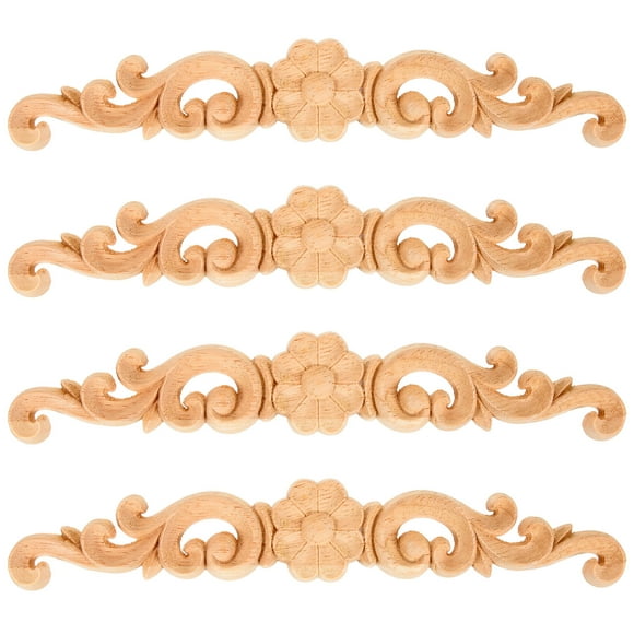 4 Pcs Appliqués Exquis de Sculpture sur Bois Onlays Décalcomanie de Sculpture pour Portes et Meubles d'Armoire Appliqués sur Bois
