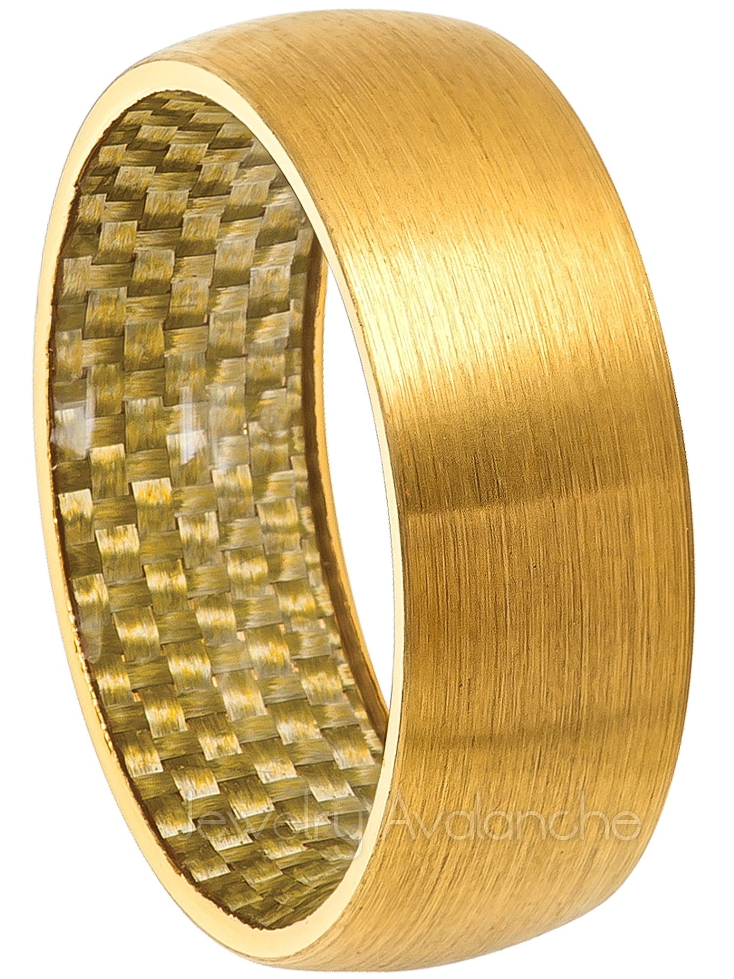 Wedding Bands For Men 8mm Yellow Gold Ring Comfort Fit Brushed Yellow Gold Tungsten Ring