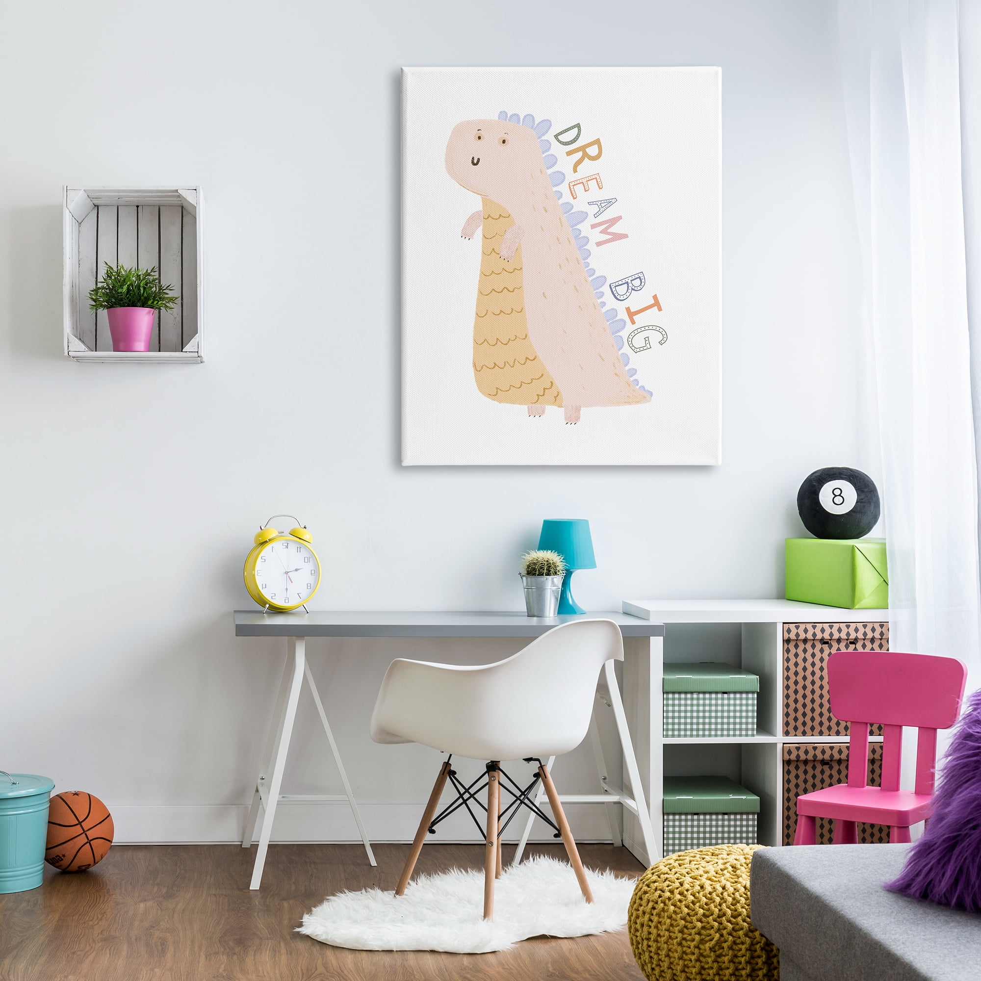 Stupell Industries Dream Big Pastel T-Rex Animals & Insects Painting Gallery Wrapped Canvas Art Print Wall Art, 36 x 48