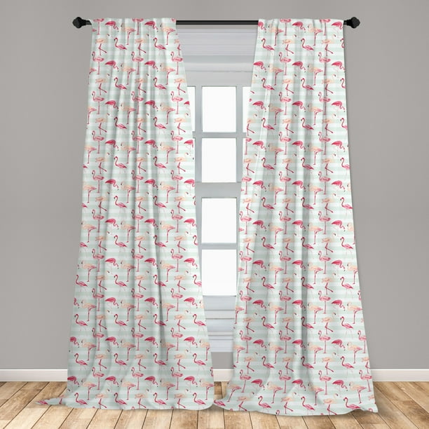 Flamingo Curtains 2 Panels Set Horizontal Striped Background With Pastel Colored Island Jungle Birds Window Ds For Living Room Bedroom 56 W X 84 L Mint Green C Peach By Ambesonne Com Flamingo Curtains 2 Panels Set, Peach Colored Curtains