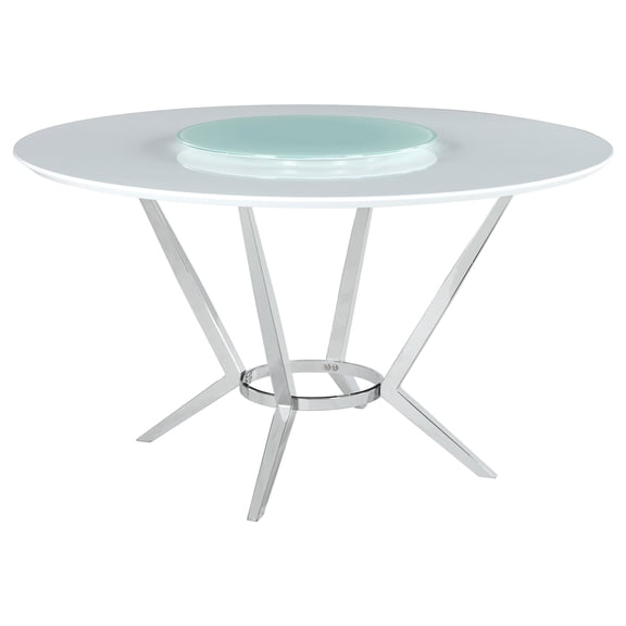 Pemberley Row Metal White Chrome Dining Table Round Removable Lazy Susan 54" Unassembled