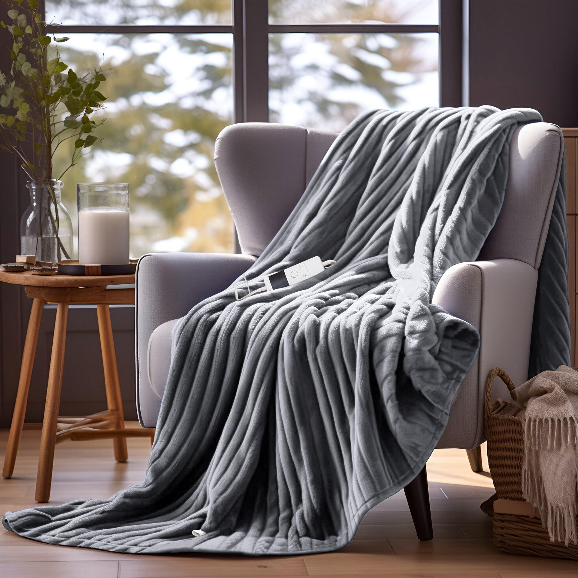 50"x60" Heated Electric Blanket Fast Heating Lap Flannel Blanket, 1/2/4/6/8 Hours Auto-off 10 Heat Level Winter Throw Blankets, Over-heat Protection Flannel Heater Throws, Machine Washable, Gray
