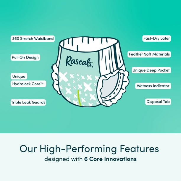 Rascals Premium 360 Absorbent Pull-On Diapers, Size 6, 44 Count