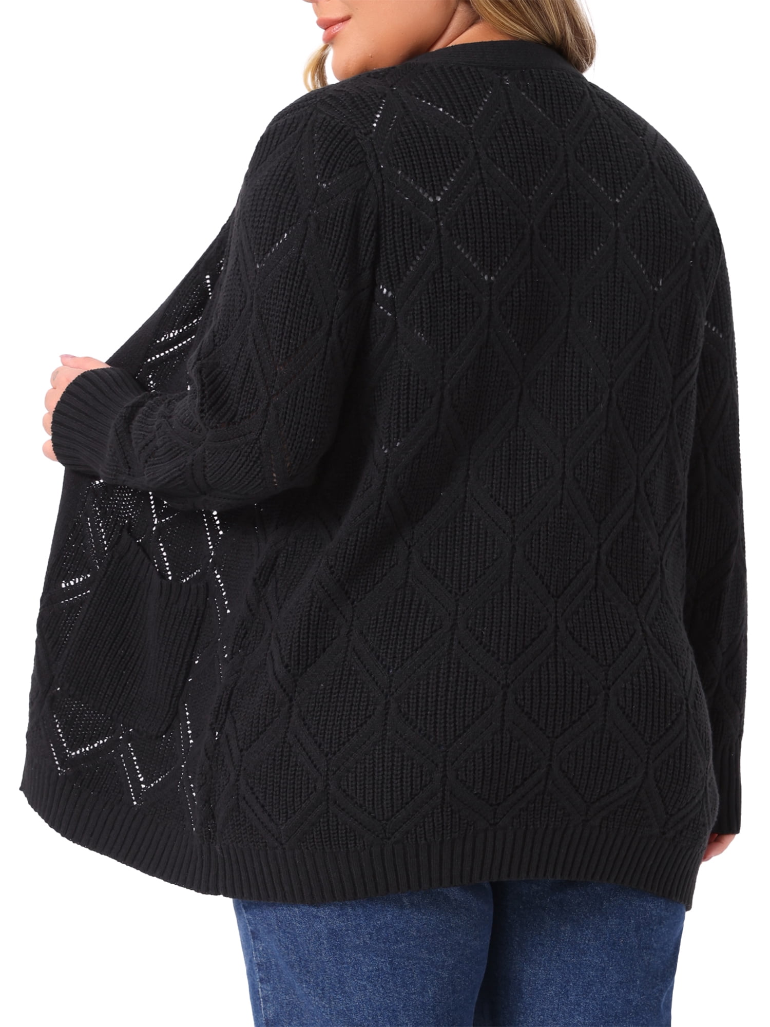 DARING DIVA Women's Plus Size Open Front Long Sleeve Cardigan with Pockets 2X Black