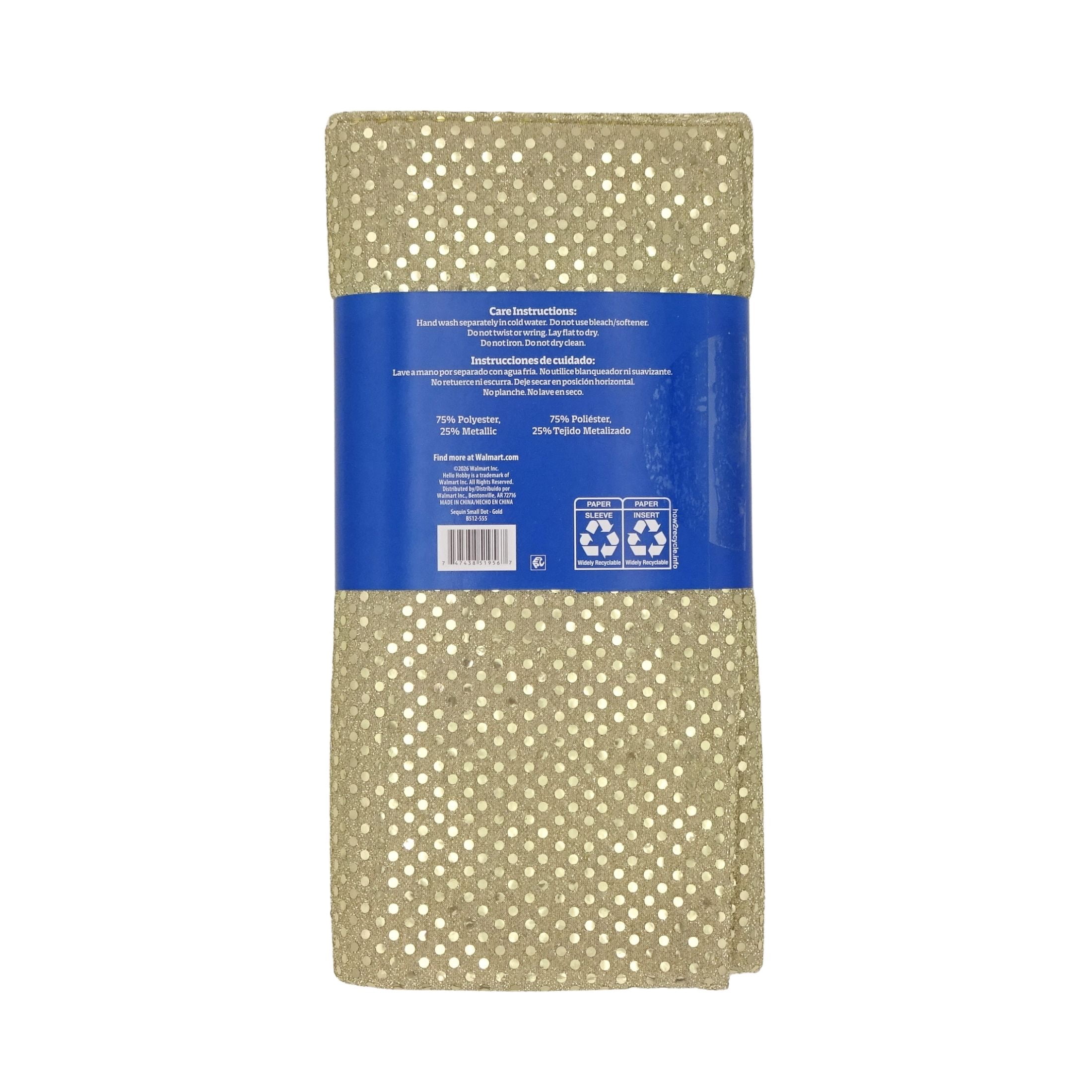 Hello Hobby Gold Small Dot Sequin Sewing & Craft Fabric, 83% Polyester 17% Metallic, 2 Yard Precut 38 in x 72 in, 38 in Wide