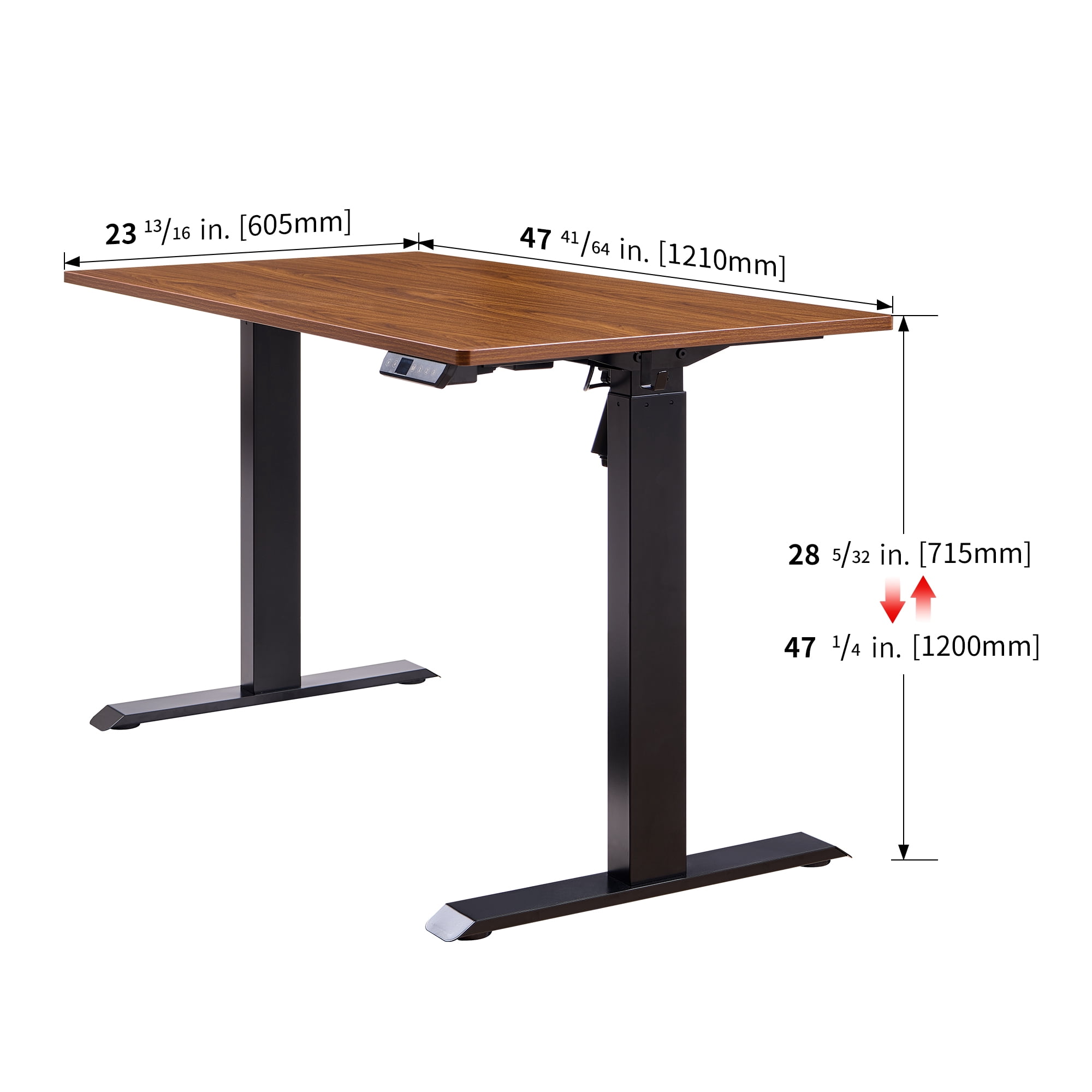 Electric Standing Desk, Adjustable Height Stand up Desk, 24x48 Inches Sit Stand Home Office Desk, Black Frame/Mahogany Top