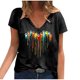 thumbnail image 2 of ICHUANYI Clearance Women Summer Sexy V Neck Gradient Print Regular Women Short Sleeves(Black, L) ICHUANYI WER2023081003406, 2 of 4