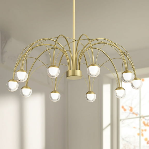Possini Euro Design Showers 26" Mid Century Modern Pendant Chandelier Ceiling Light Fixture Dining Room Over Table Umbrella 10-Light LED Brushed Gold