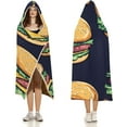 thumbnail image 3 of Beef Cheeseburger Hamburger Cozy Hooded Blanket Wearable Soft Wrap Throw Cape for Sofa Camping Gifts, 3 of 6