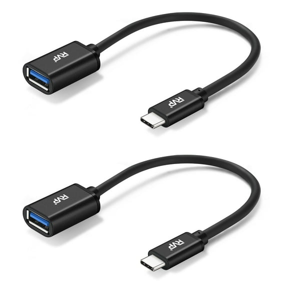RVP  USB-C to USB-A 3.0 Female Adapter Cable, Black, 2 Count, 2 Pack