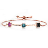 Gem Stone King 1.76 Ct Pink Created Sapphire London Blue Topaz 18K Rose Gold Plated Silver Bracelet for Women