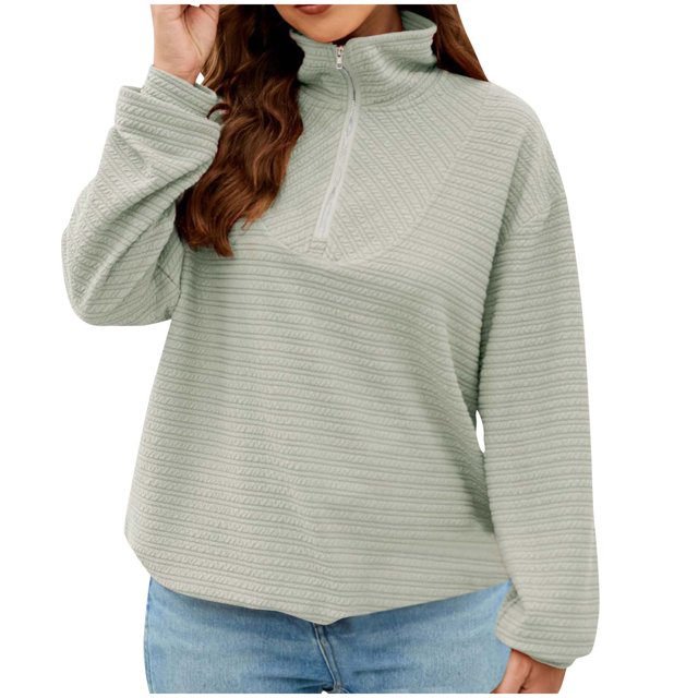 Timegard Half Zip Pullover Women High Neck Drop Shoulder Pullover Top Fall Casual Loose Sweatshirts