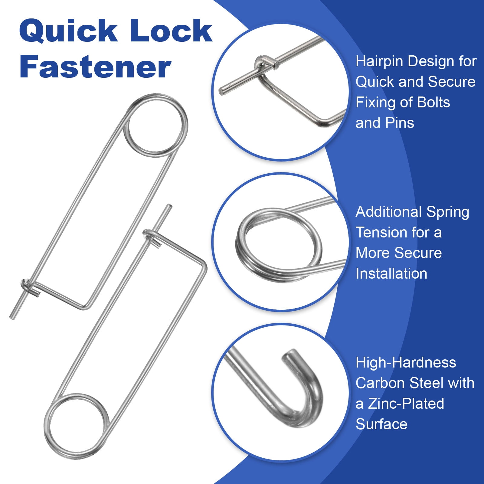 8 Pack Brooch Shape Cotter Safety Pins, 0.16x3.98 Inch Zinc-Plated Carbon Steel Quick Lock Fastener for Farm, Lawn, Garden Hitch